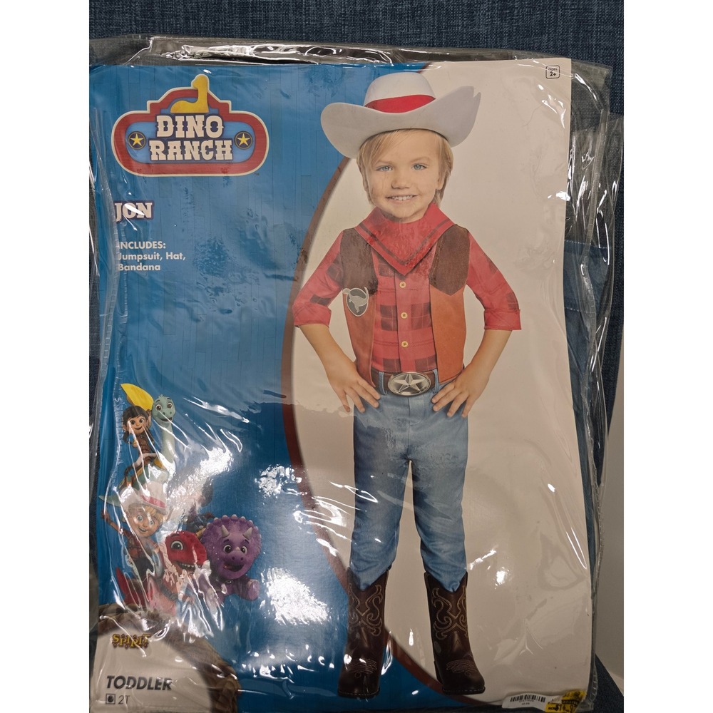 Spirit Halloween Dino Ranch Jon Toddler Costume 2T Jumpsuit Hat Bandana Set